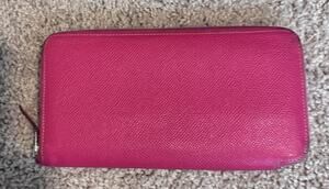 Hermès Silk’In Classique Pink Epsom Leather Zip Around Wallet w/ Palladium HW